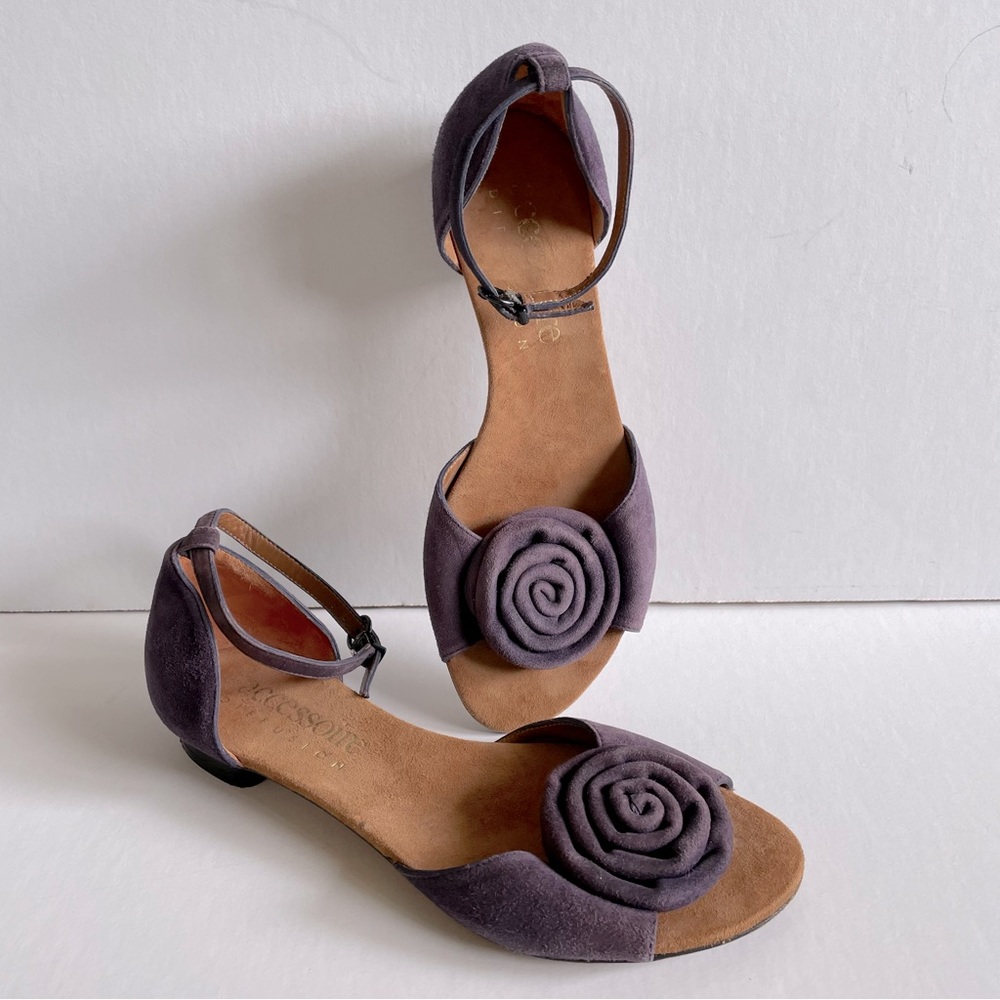 Purple Leather Rosette Open-Toe Shoes 💜 Made in Spain